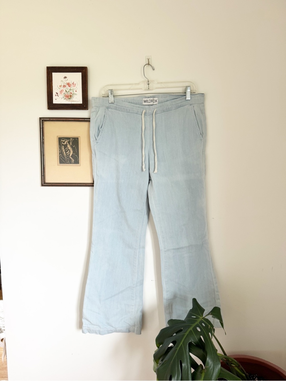 Wildfox Light Blue Flare Jeans with Drawstring Waist sz Small